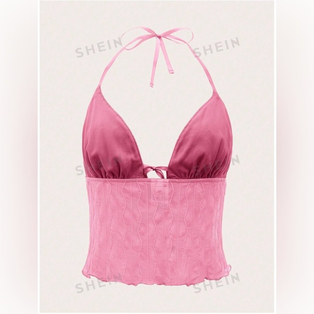 SHEIN icon tie front backless halter top size small pink - Picture 2 of 2